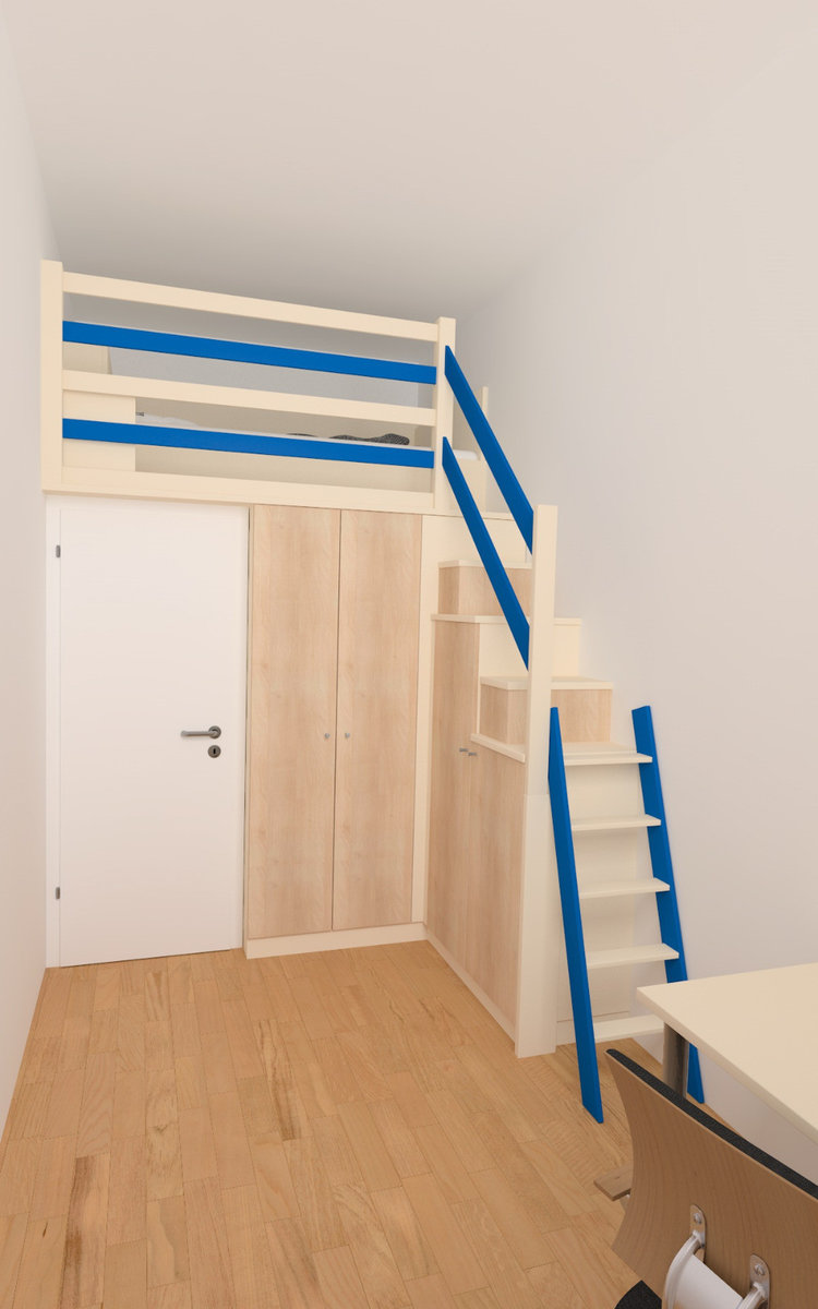 Kinderzimmer mit blauen Elementen von der Tischlerei Markus Hahn